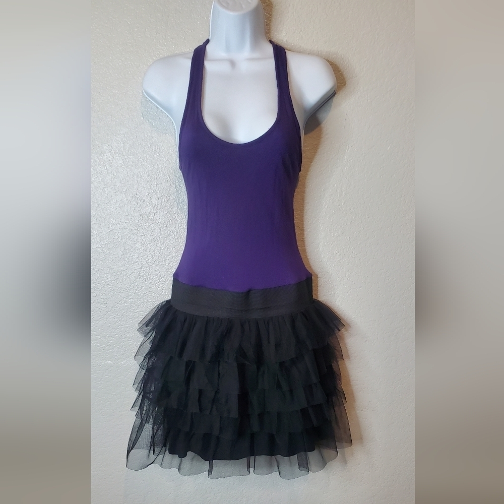 Miley Cyrus Max Azria Purple Racerback Black Tulle Party Vintage 80s Style